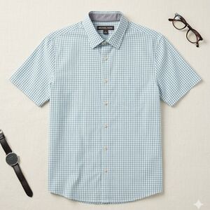Michel Kors mens shirt plaid blue and white size S classic fit
